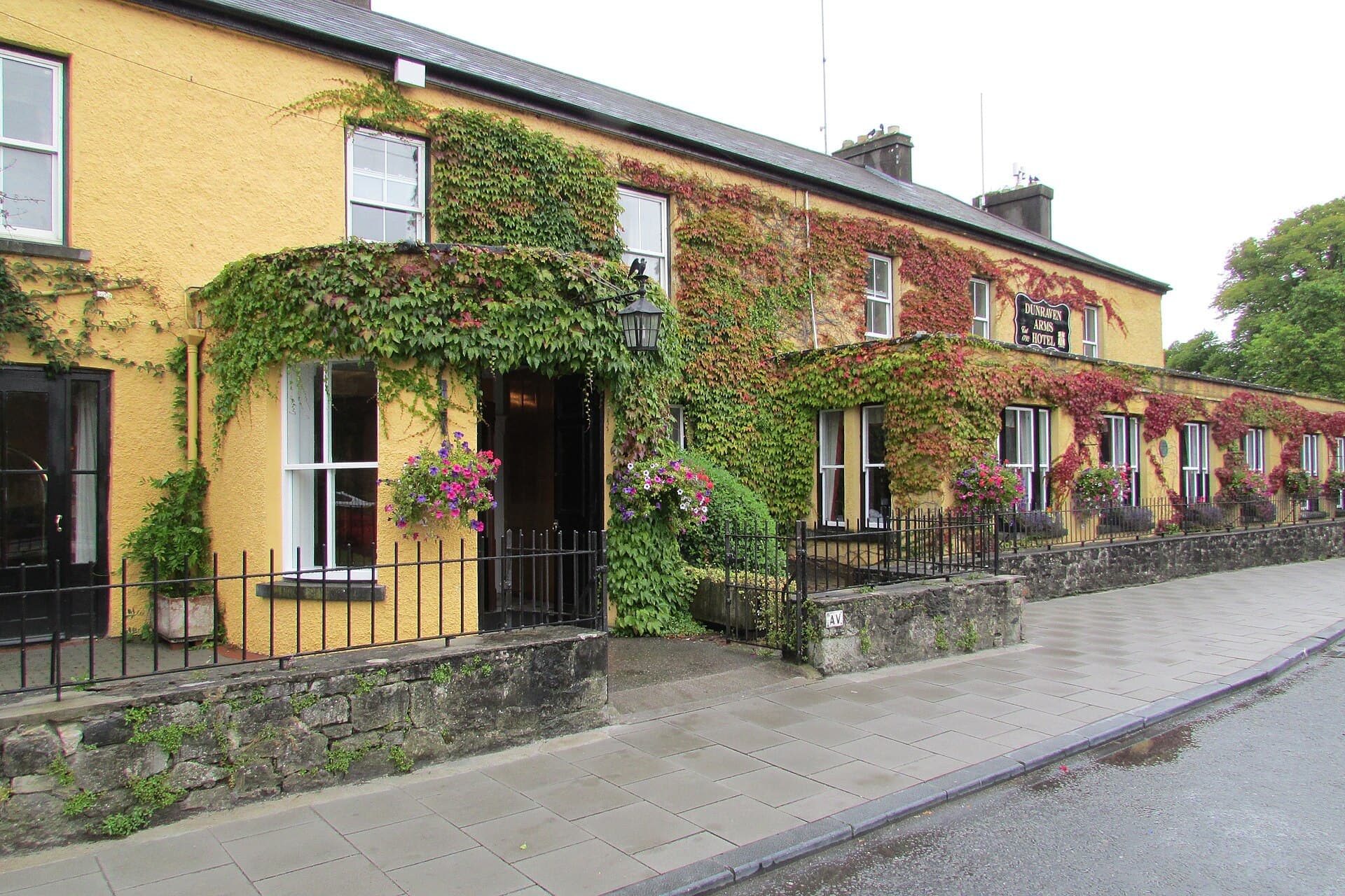 The ivy-covered front of the Dunraven Arms in Adare